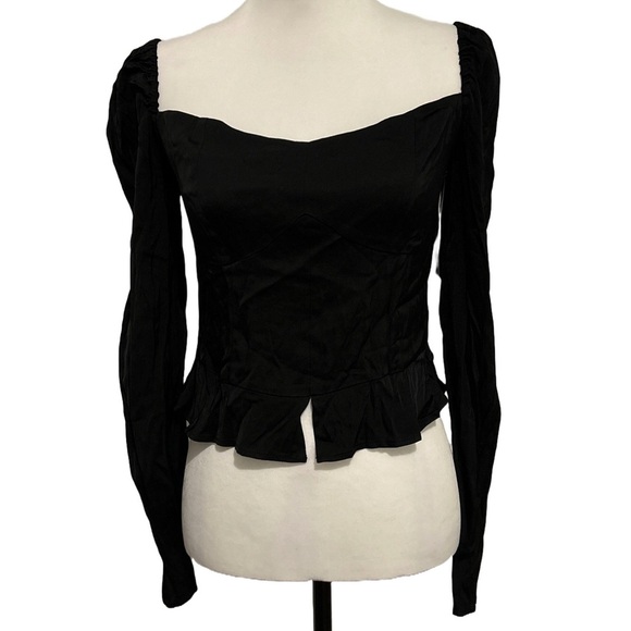 NWT GOOD AMERICAN Too Tempted Satin Black Top. Size 2 - Picture 1 of 9